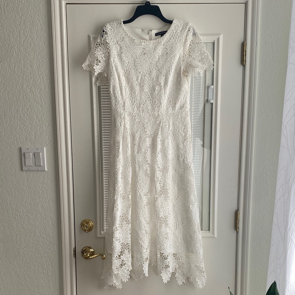 Preston & York White Floral Lace Midi Dress